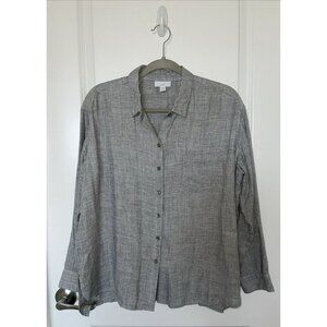 J. Jill Womens Light Heathered Grey button up Blouse Med Petite business office